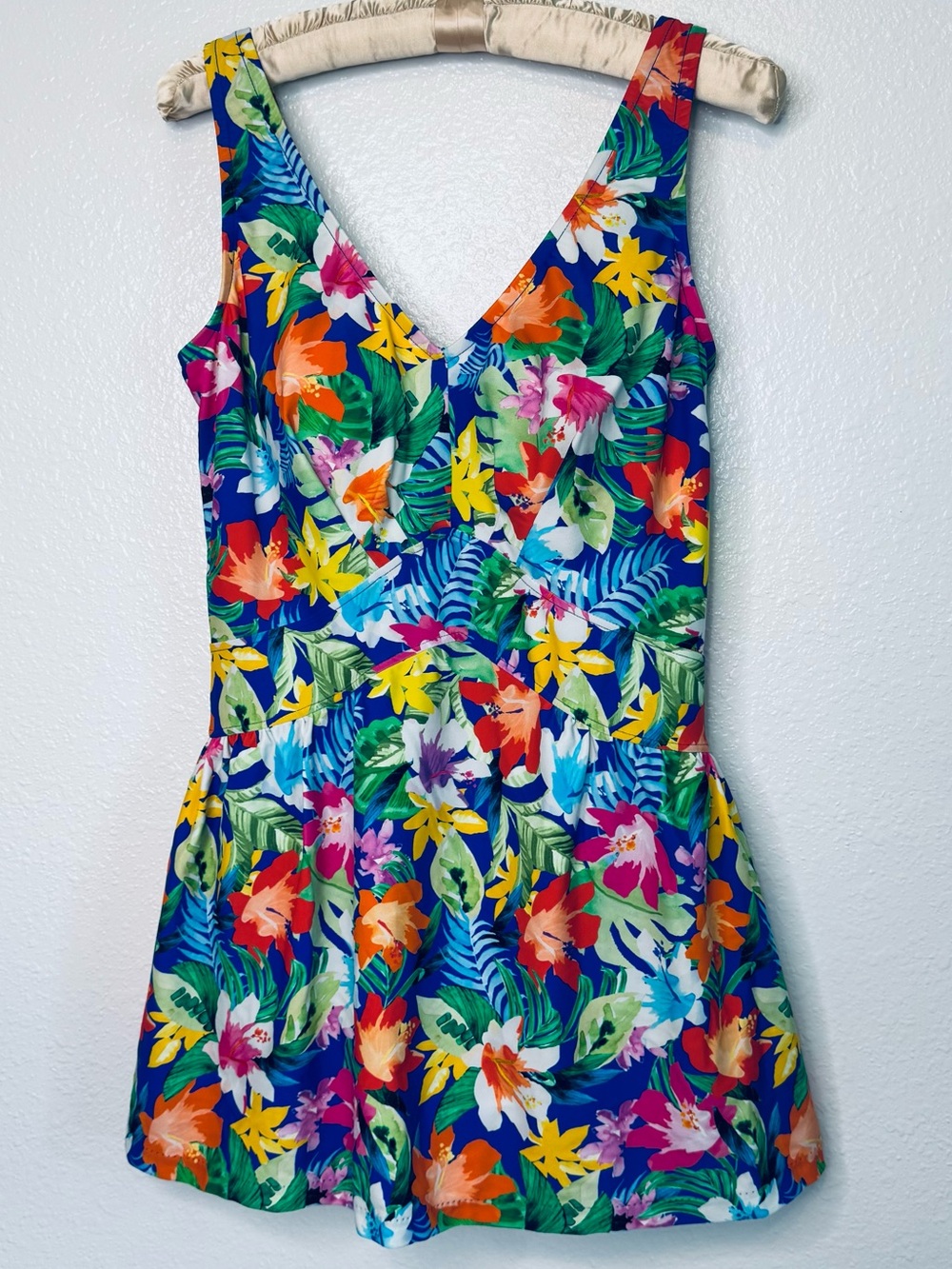 Maxine Floral Print Modest One Piece Tummy Control Swimsuit Skirt size 10